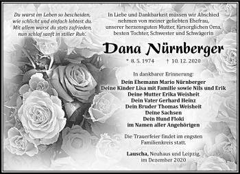 Traueranzeige von Dana Nürnberger von Südthüringer Presse