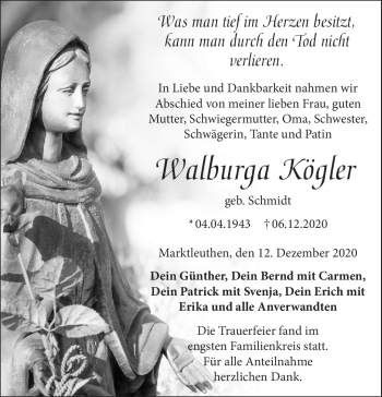 Traueranzeige von Walburga Kögler von Frankenpost