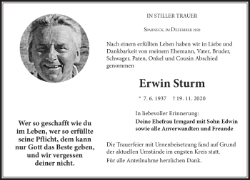 Traueranzeige von Erwin Sturm von Frankenpost