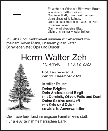 Traueranzeige von Walter Zeh von Frankenpost