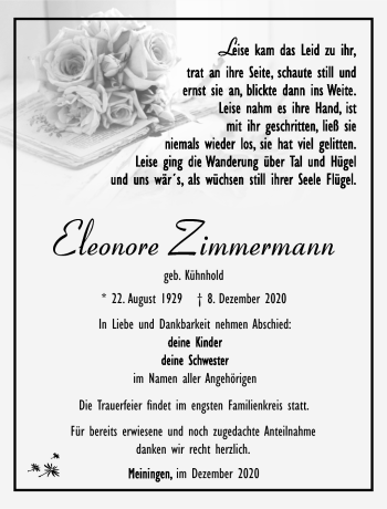 Traueranzeige von Eleonore Zimmermann von Südthüringer Presse