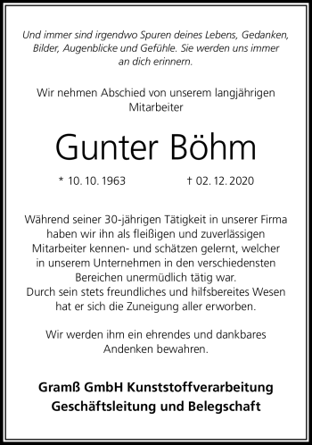 Traueranzeige von Gunter Böhm von Südthüringer Presse