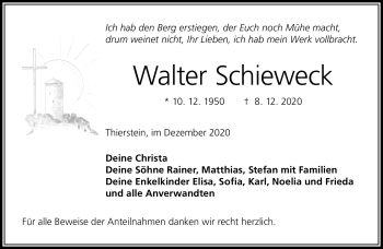 Traueranzeige von Walter Schieweck von Frankenpost