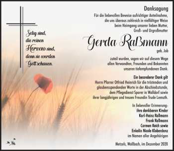 Traueranzeige von Gerda Raßmann von Südthüringer Presse