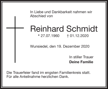 Traueranzeige von Reinhard Schmidt von Frankenpost