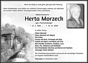 Traueranzeige von Herta Morzeck von Südthüringer Presse