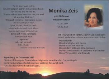 Traueranzeige von Monika Zeis von Frankenpost