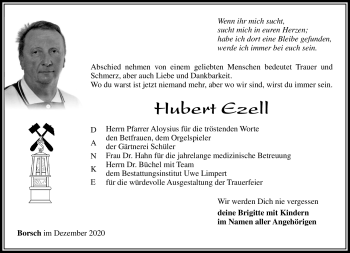 Traueranzeige von Hurbert Ezell von Südthüringer Presse