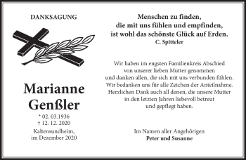 Traueranzeige von Marianne Geißler von Südthüringer Presse