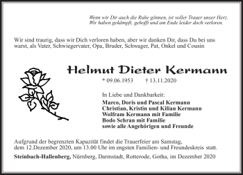 Traueranzeige von Helmut Dieter Kermann von Südthüringer Presse