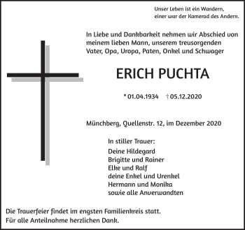 Traueranzeige von Erich Puchta von Frankenpost