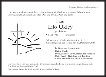 Traueranzeige von Lilo Ukley von Frankenpost
