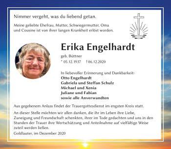 Traueranzeige von Erika Engelhardt von Südthüringer Presse