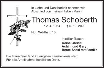 Traueranzeige von Thomas Schobert von Frankenpost