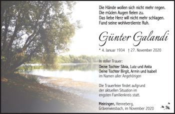 Traueranzeige von Günter Galandi von Südthüringer Presse