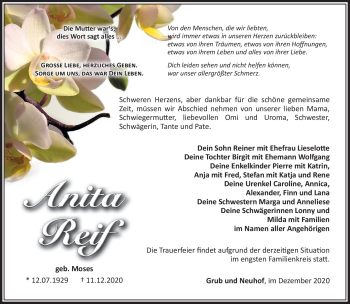 Traueranzeige von Anita Reif von Südthüringer Presse