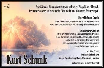 Traueranzeige von Kurt Schunk von Südthüringer Presse
