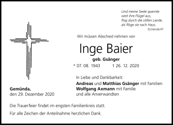 Traueranzeige von Inge Baier von Neue Presse Coburg