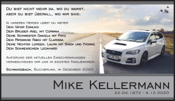 Traueranzeige von Mike Kellermann von Südthüringer Presse