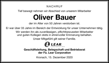 Traueranzeige von Oliver Bauer von Neue Presse Coburg