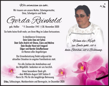 Traueranzeige von Gerda Reinhold von Südthüringer Presse