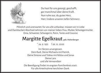 Traueranzeige von Margitte Egelkraut von Frankenpost