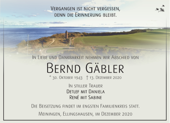 Traueranzeige von Bernd Gäbler von Südthüringer Presse