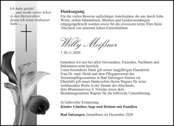 Traueranzeige von Willy Meißner von Südthüringer Presse