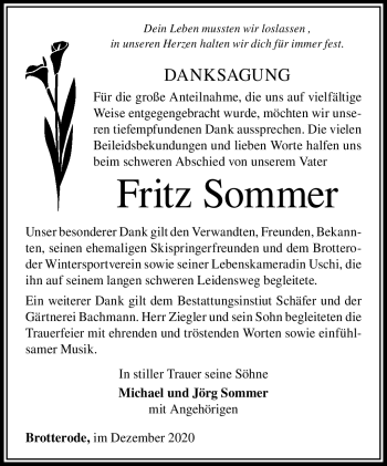Traueranzeige von Fritz Sommer von Südthüringer Presse