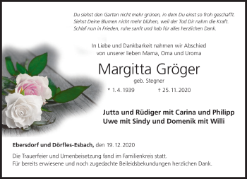 Traueranzeige von Margitta Gröger von Neue Presse Coburg