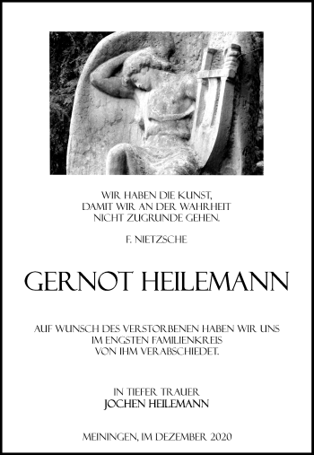 Traueranzeige von Gernot Heilemann von Südthüringer Presse