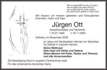 Traueranzeige von Jürgen Ott von Frankenpost