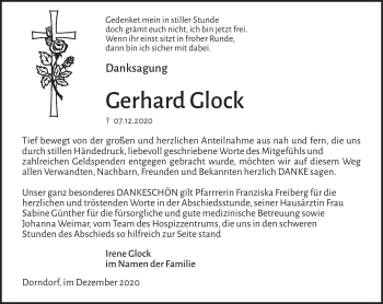 Traueranzeige von Gerhard Glock von Südthüringer Presse