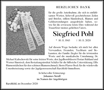 Traueranzeige von Siegfried Pohl von Südthüringer Presse
