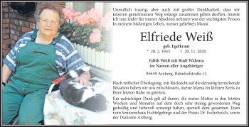 Traueranzeige von Elfriede Weiß von Frankenpost