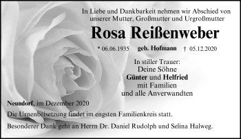 Traueranzeige von Rosa Reißenweber von Neue Presse Coburg