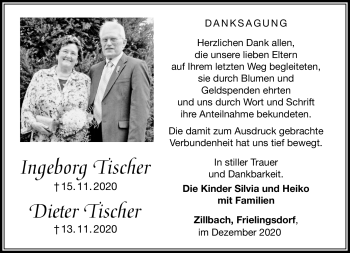 Traueranzeige von Ingeborg und Dieter Tischer von Südthüringer Presse