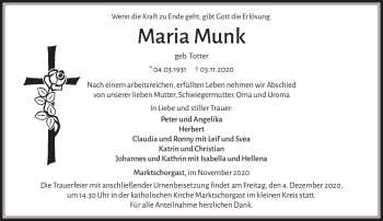 Traueranzeige von Maria Munk von Frankenpost