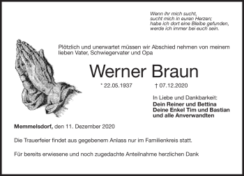 Traueranzeige von Werner Braun von Neue Presse Coburg