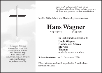 Traueranzeige von Hans Wagner von Neue Presse Coburg