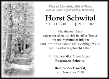 Traueranzeige von Horst Schwital von Südthüringer Presse