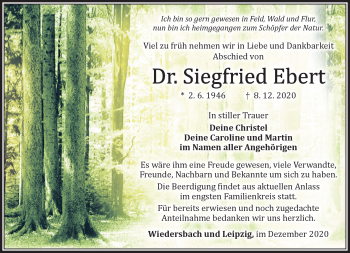 Traueranzeige von Siegfried Ebert von Südthüringer Presse