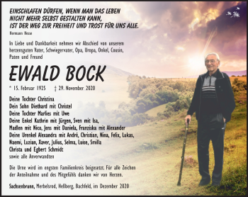 Traueranzeige von Ewald Bock von Südthüringer Presse
