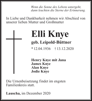 Traueranzeige von Elli Knye von Südthüringer Presse