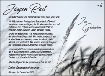 Traueranzeige von Jürgen Rust von Südthüringer Presse