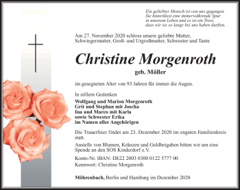 Traueranzeige von Christine Morgenroth von Südthüringer Presse