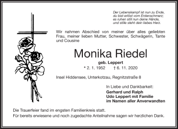 Traueranzeige von Monika Riedel von Frankenpost