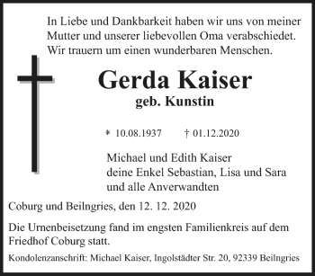 Traueranzeige von Gerda Kaiser von Neue Presse Coburg