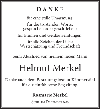 Traueranzeige von Helmut Merkel von Südthüringer Presse