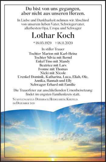 Traueranzeige von Lothar Koch von Südthüringer Presse